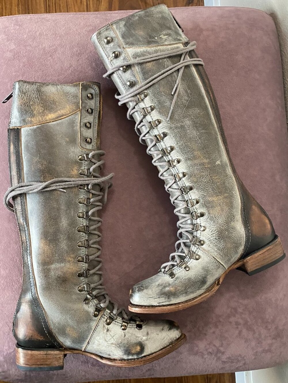 Freebird Raphael Distressed Ice Knee-High Laced Leather Boot - Size 8 - Picture 2 of 10